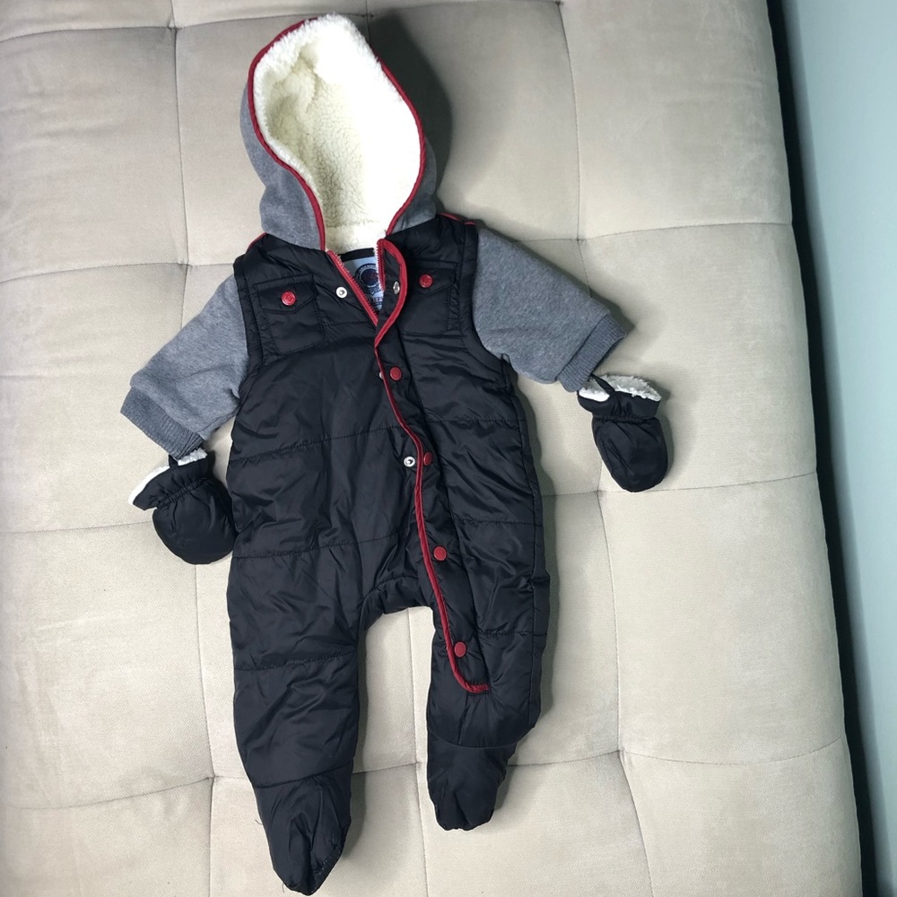 Urban Republic Baby Winter Bib Sherpa Lined with Mittens / Snowsuit (Size: 3M)